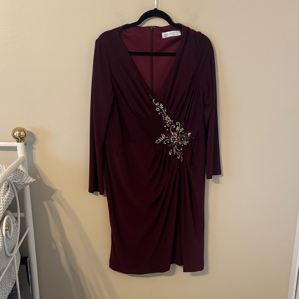 Mac Duggal Cocktail Beaded Embellished Gathered Dress